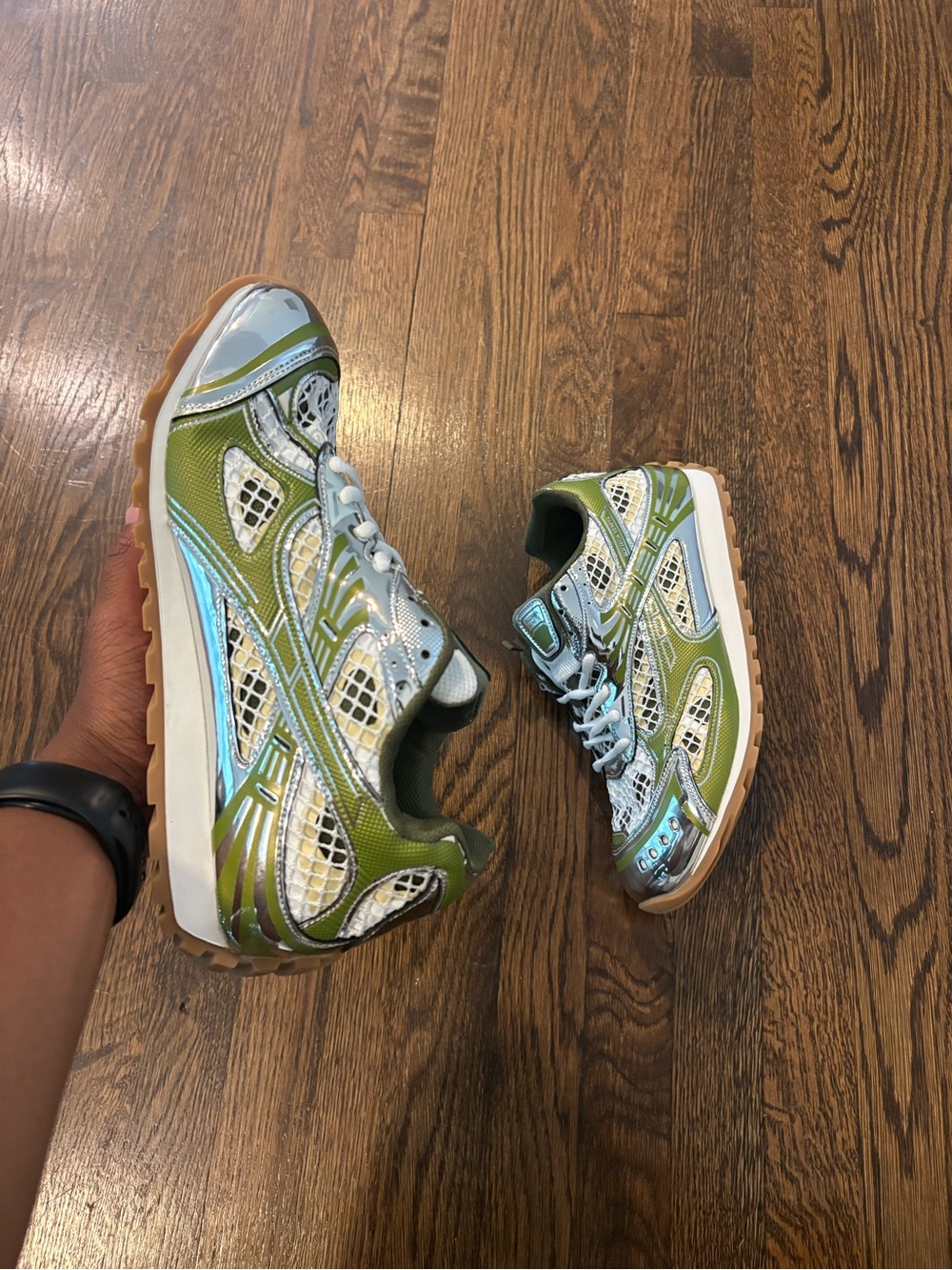 Bottega Veneta Olive Green and White Athletic Sneakers - Picture 3 of 5